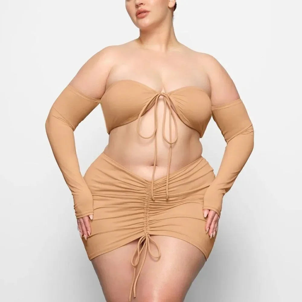Skims Women's Ochre Recycled Swim Long Sleeve Bikini Top Size Medium